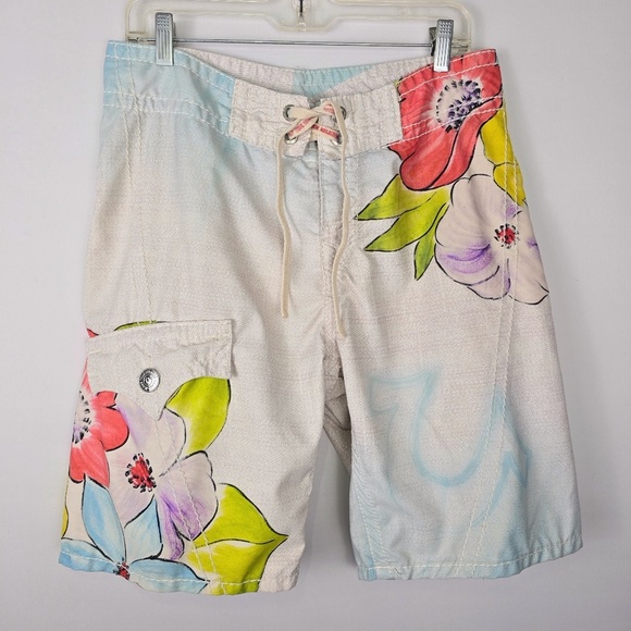 TRUE RELIGION- Mens Size 32 Swim Board Shorts Paradise Floral 10” Inseam - Picture 1 of 10